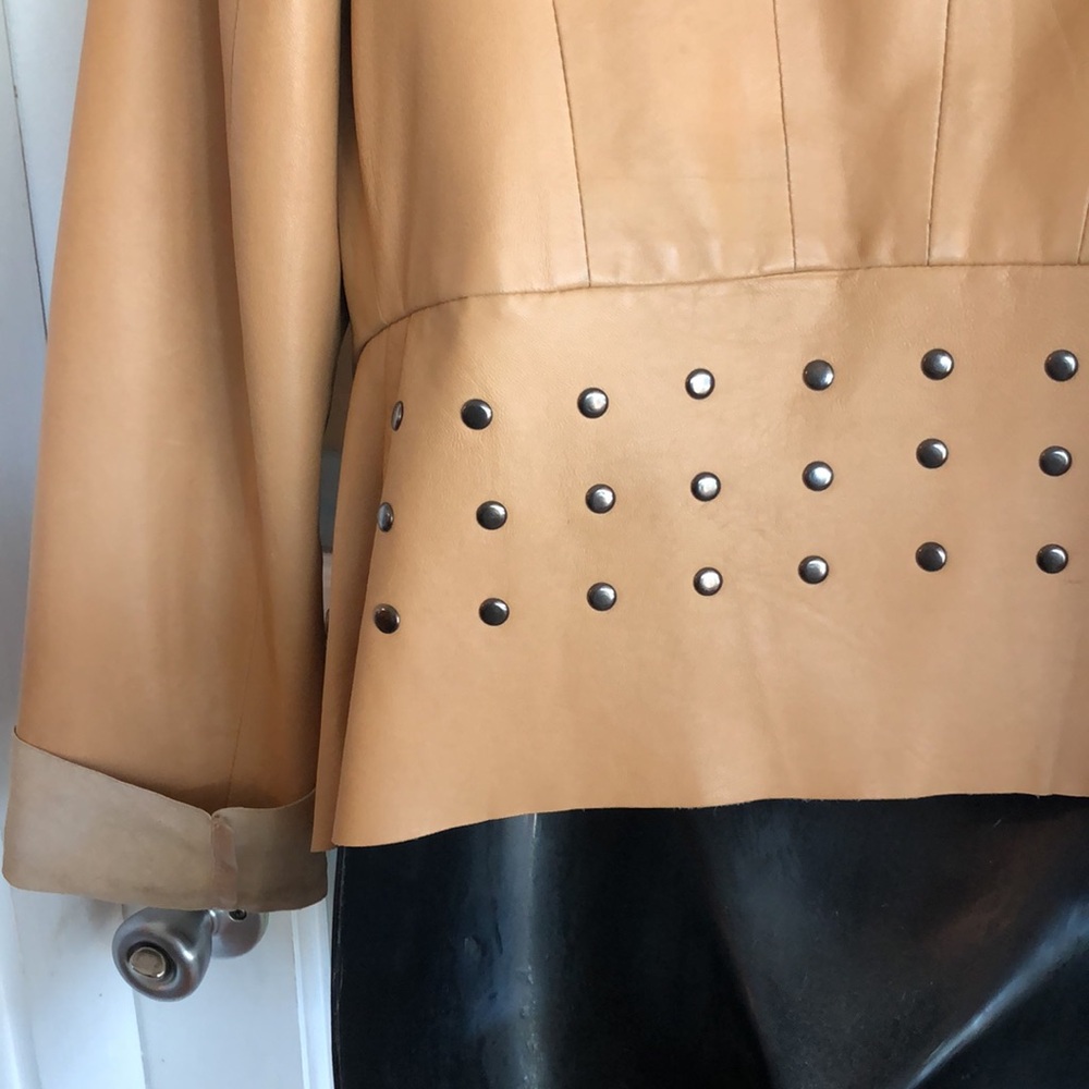 Cache Studded Tan Leather Open-Front Jacket - Picture 4 of 12